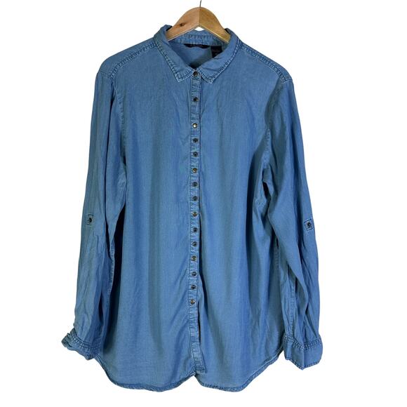 Life Style Women's Denim Shirt Size 2X Blue Tencel Button-Up - Picture 1 of 4